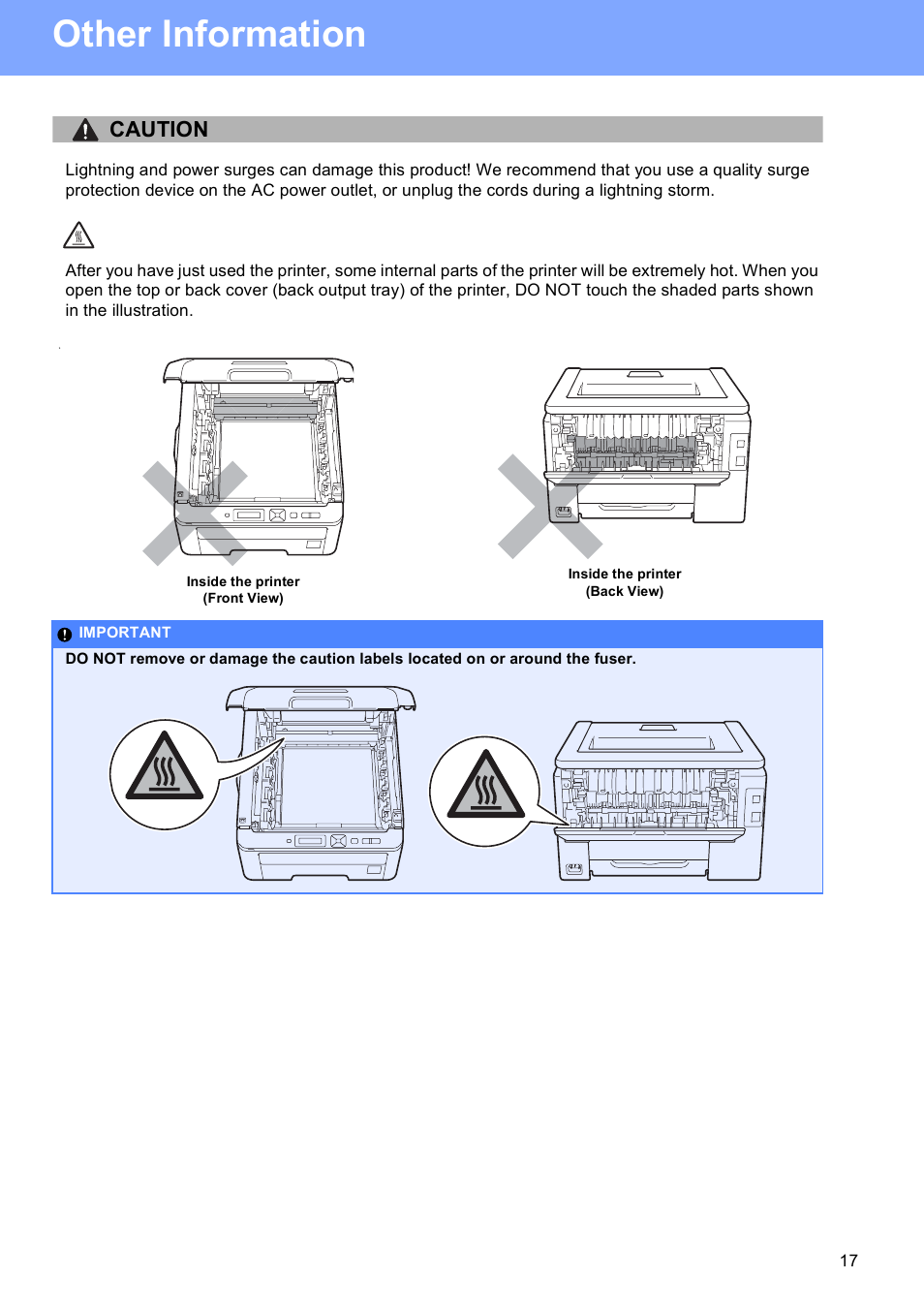 Other information, Caution | Brother HL-3040CN User Manual | Page 17 / 24