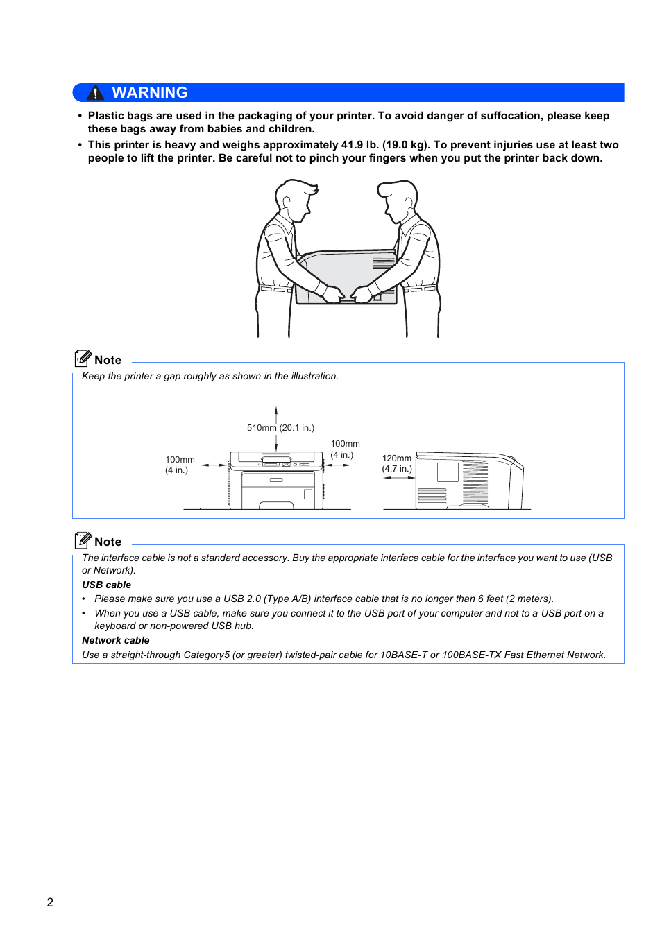Warning | Brother HL-3040CN User Manual | Page 2 / 24