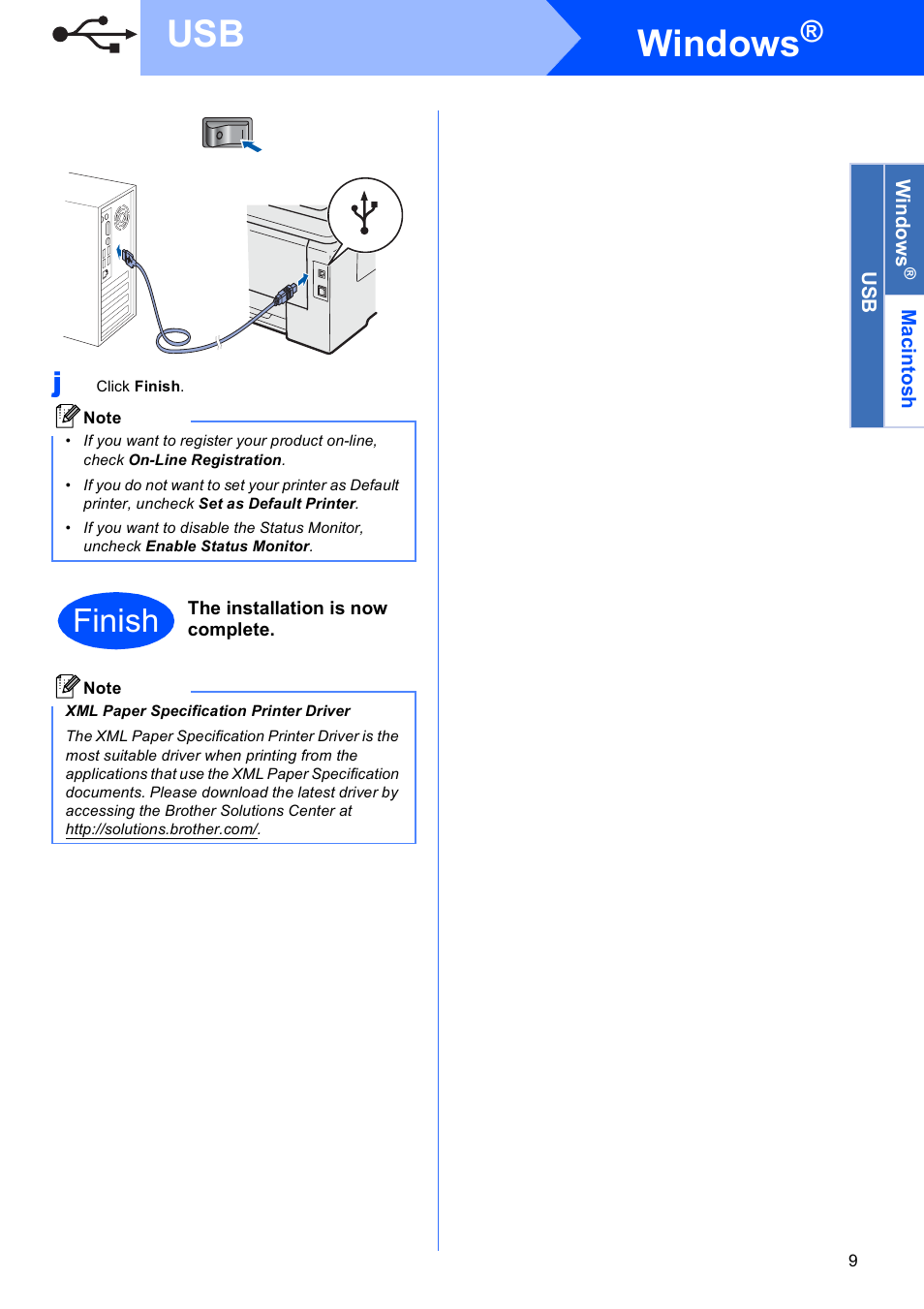 Windows, Finish | Brother HL-3040CN User Manual | Page 9 / 24