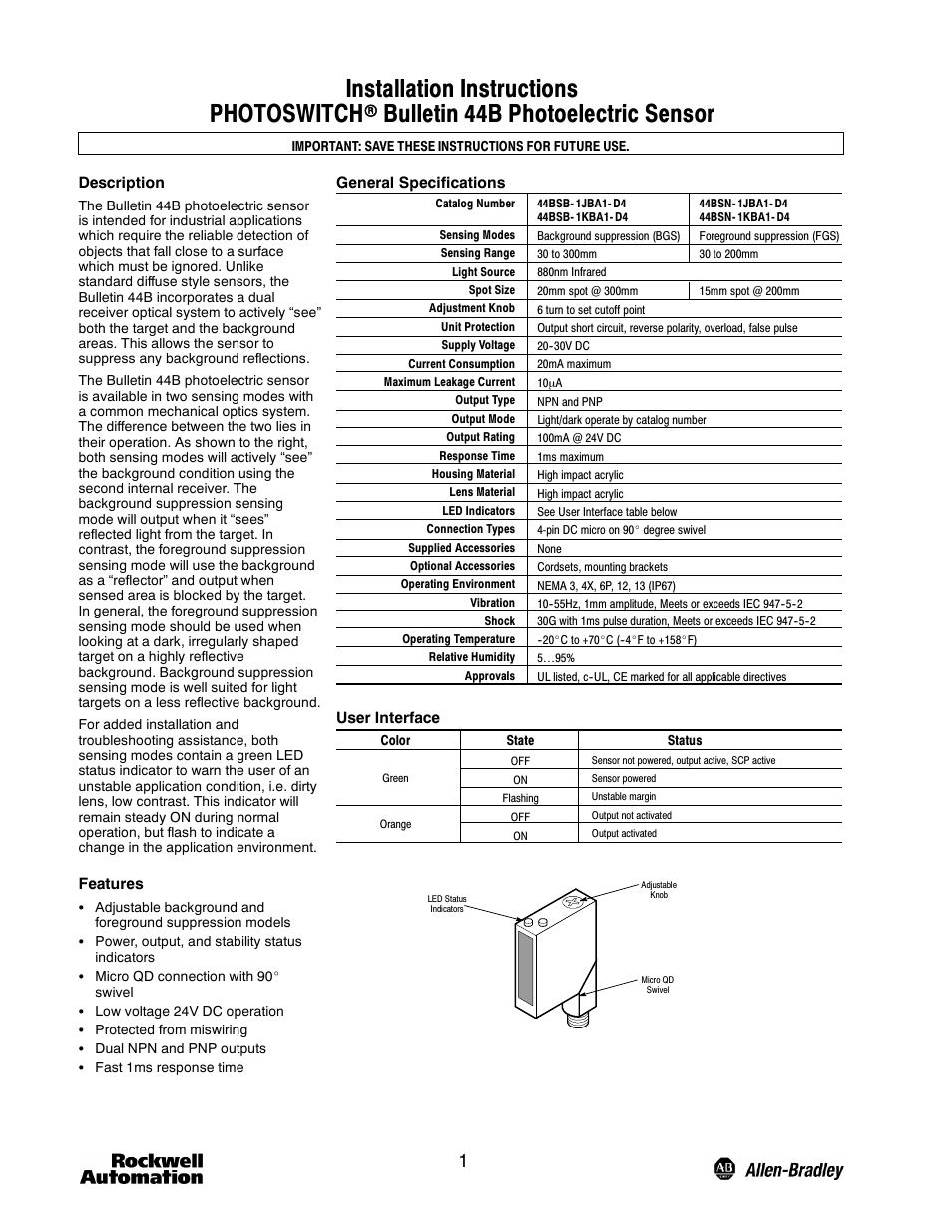 Rockwell Automation 44B Installation Instructions User Manual | 4 pages