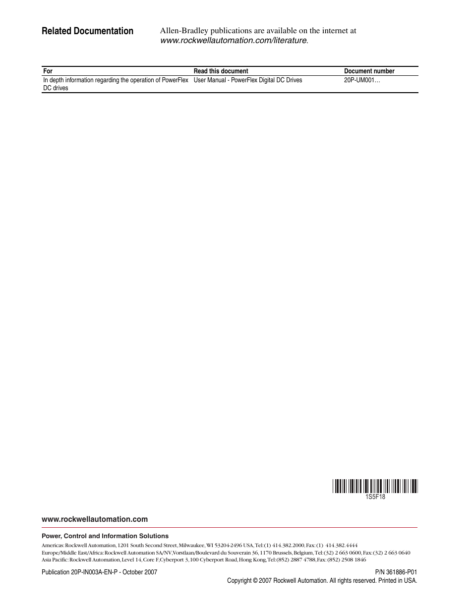 Related documentation, Pub. no. - date | Rockwell Automation 20P PowerFlex DC Drive 115V AC to 24V DC I/O Converter Circuit Board User Manual | Page 10 / 10