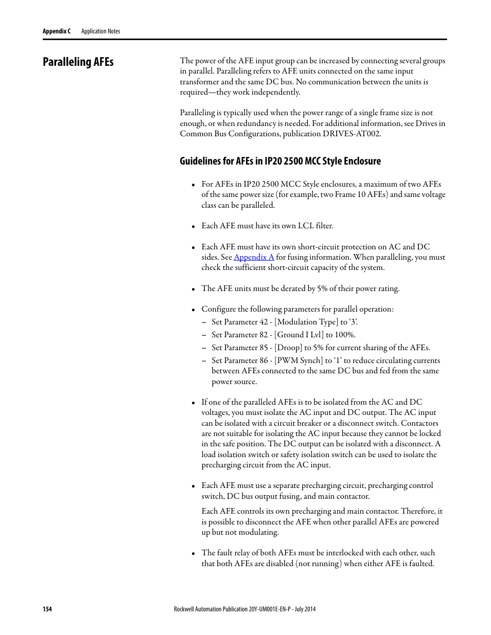 Paralleling afes | Rockwell Automation 20Y PowerFlex Active Front End User Manual | Page 154 / 170