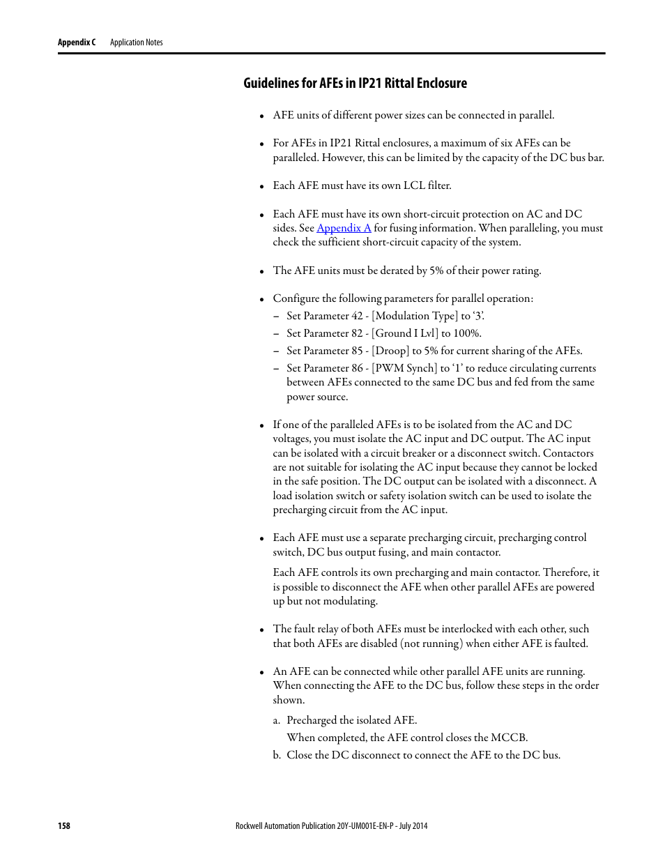 Guidelines for afes in ip21 rittal enclosure | Rockwell Automation 20Y PowerFlex Active Front End User Manual | Page 158 / 170