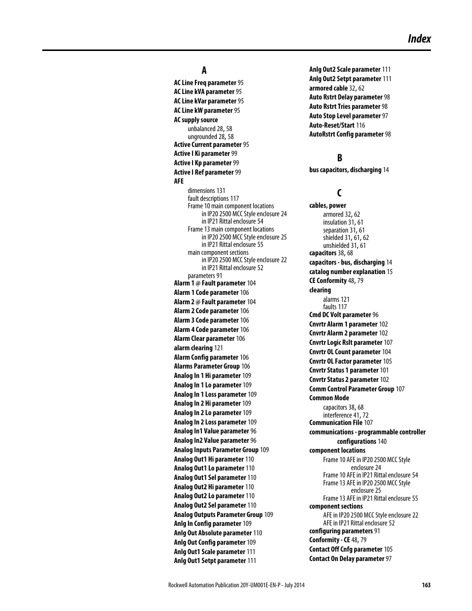 Index | Rockwell Automation 20Y PowerFlex Active Front End User Manual | Page 163 / 170