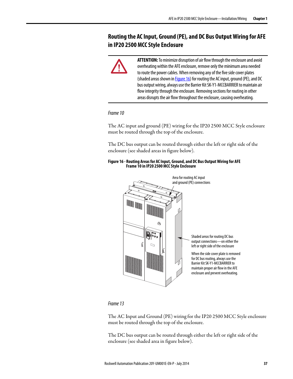 Wiring for afe in ip20 2500 mcc style enclosure | Rockwell Automation 20Y PowerFlex Active Front End User Manual | Page 37 / 170