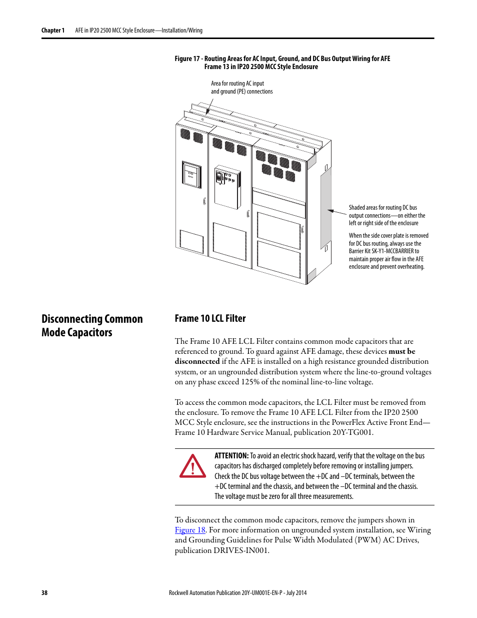 Disconnecting common mode capacitors, Frame 10 lcl filter | Rockwell Automation 20Y PowerFlex Active Front End User Manual | Page 38 / 170