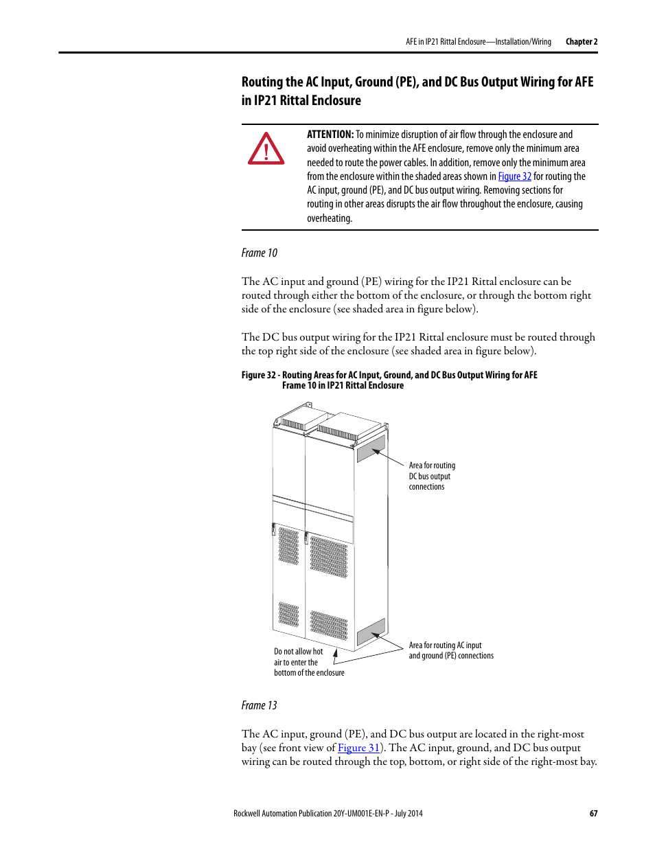 Wiring for afe in ip21 rittal enclosure | Rockwell Automation 20Y PowerFlex Active Front End User Manual | Page 67 / 170