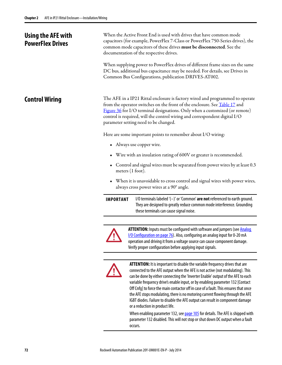 Using the afe with powerflex drives, Control wiring, Using the afe with powerflex drives control wiring | Rockwell Automation 20Y PowerFlex Active Front End User Manual | Page 72 / 170