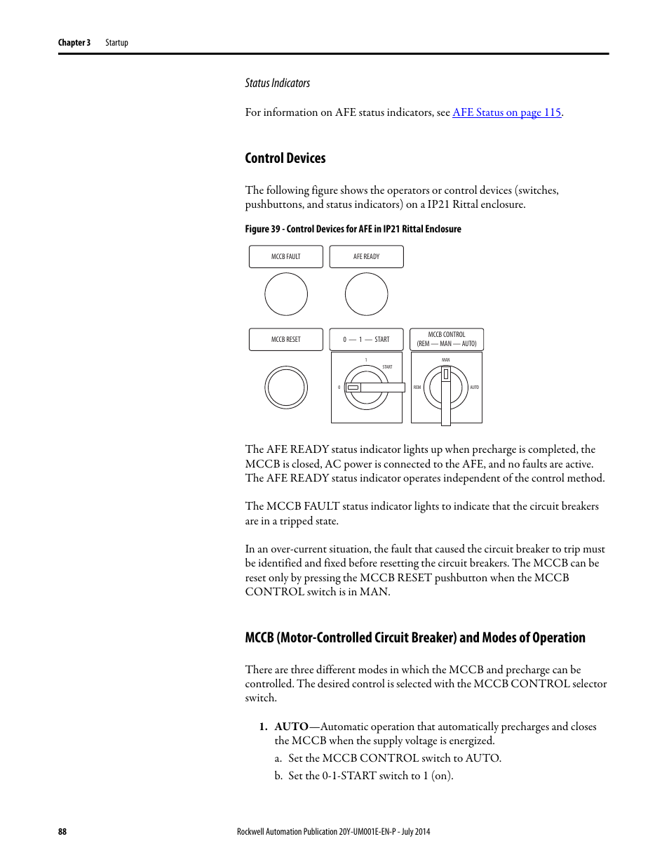 Control devices, Modes of operation | Rockwell Automation 20Y PowerFlex Active Front End User Manual | Page 88 / 170