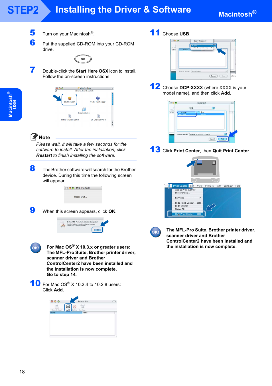 Step2, Installing the driver & software, Macintosh | Brother DCP-130C User Manual | Page 20 / 24