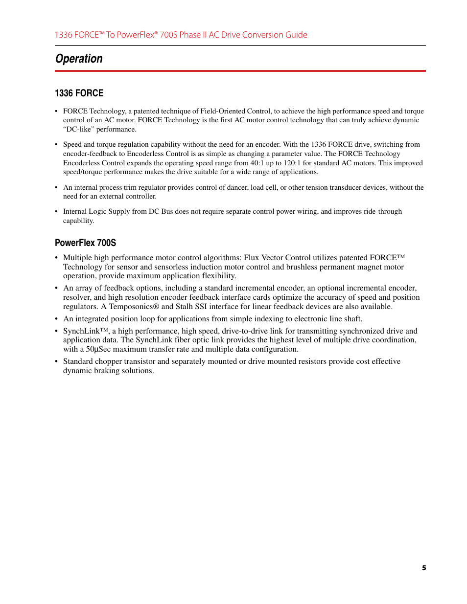 Operation, 1336 force, Powerflex 700s | Rockwell Automation 1336T FORCE to PowerFlex 700S Phase II Drive Conversion Guide User Manual | Page 5 / 60