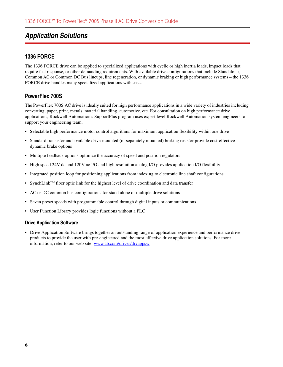 Application solutions, 1336 force, Powerflex 700s | Rockwell Automation 1336T FORCE to PowerFlex 700S Phase II Drive Conversion Guide User Manual | Page 6 / 60