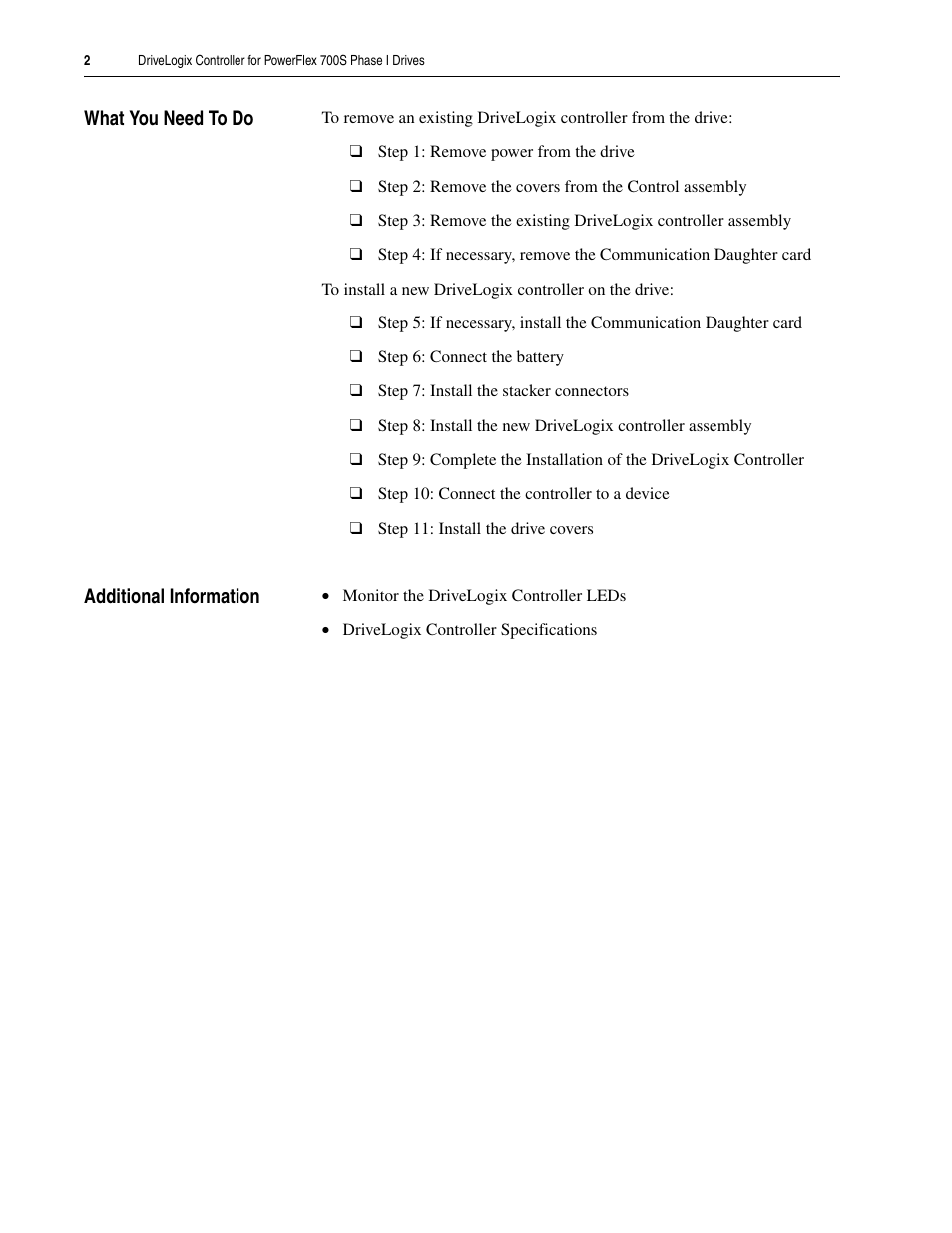 What you need to do, Additional information | Rockwell Automation 20D DriveLogix Controller for PowerFlex 700S Phase I Drives User Manual | Page 2 / 18