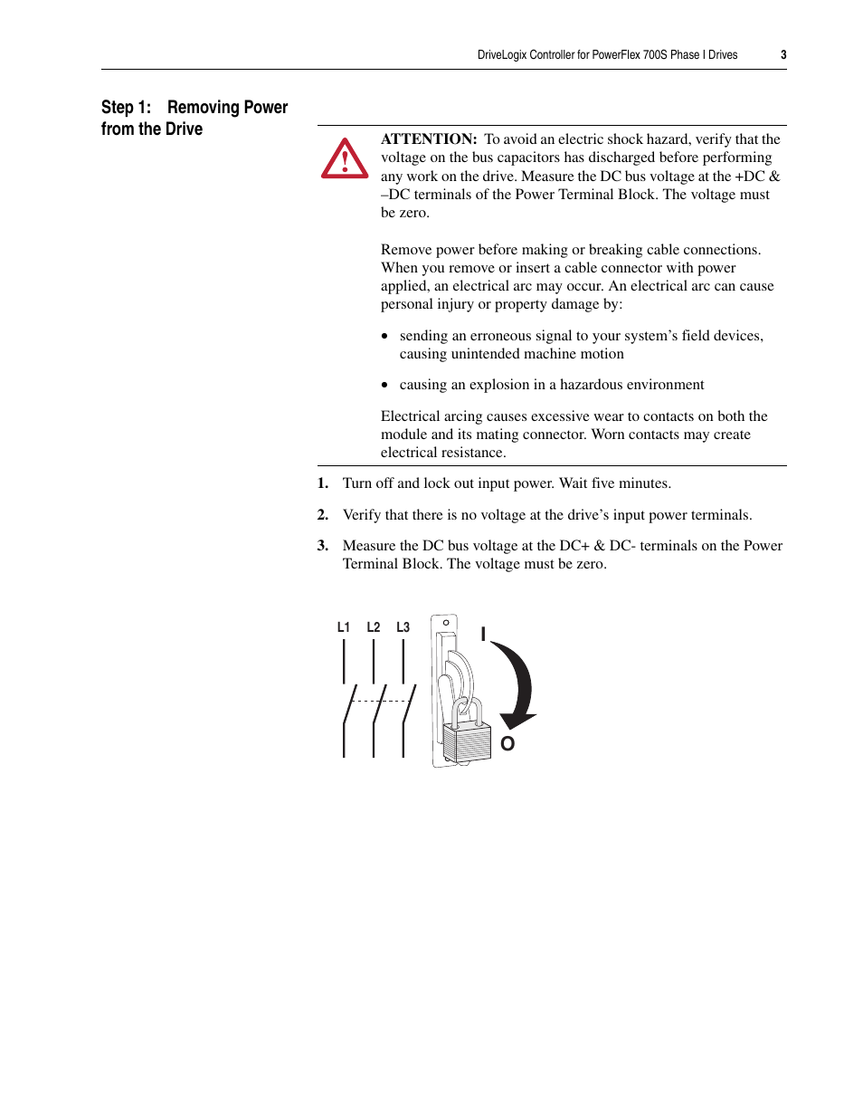 Step 1: removing power from the drive | Rockwell Automation 20D DriveLogix Controller for PowerFlex 700S Phase I Drives User Manual | Page 3 / 18