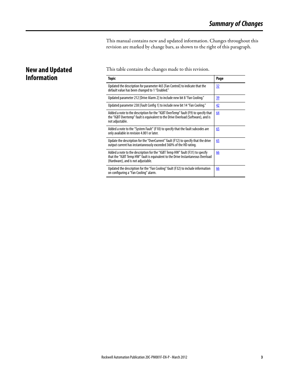 Summary of changes, New and updated information | Rockwell Automation 20C PowerFlex 700H Drives Programming User Manual | Page 3 / 116