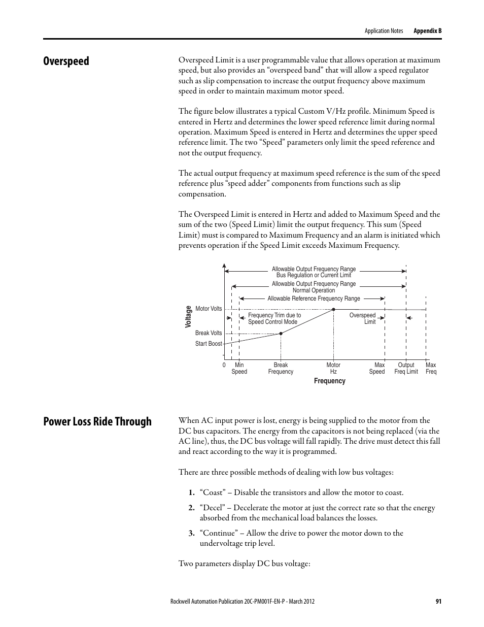 Overspeed, Power loss ride through, Overspeed power loss ride through | Rockwell Automation 20C PowerFlex 700H Drives Programming User Manual | Page 91 / 116