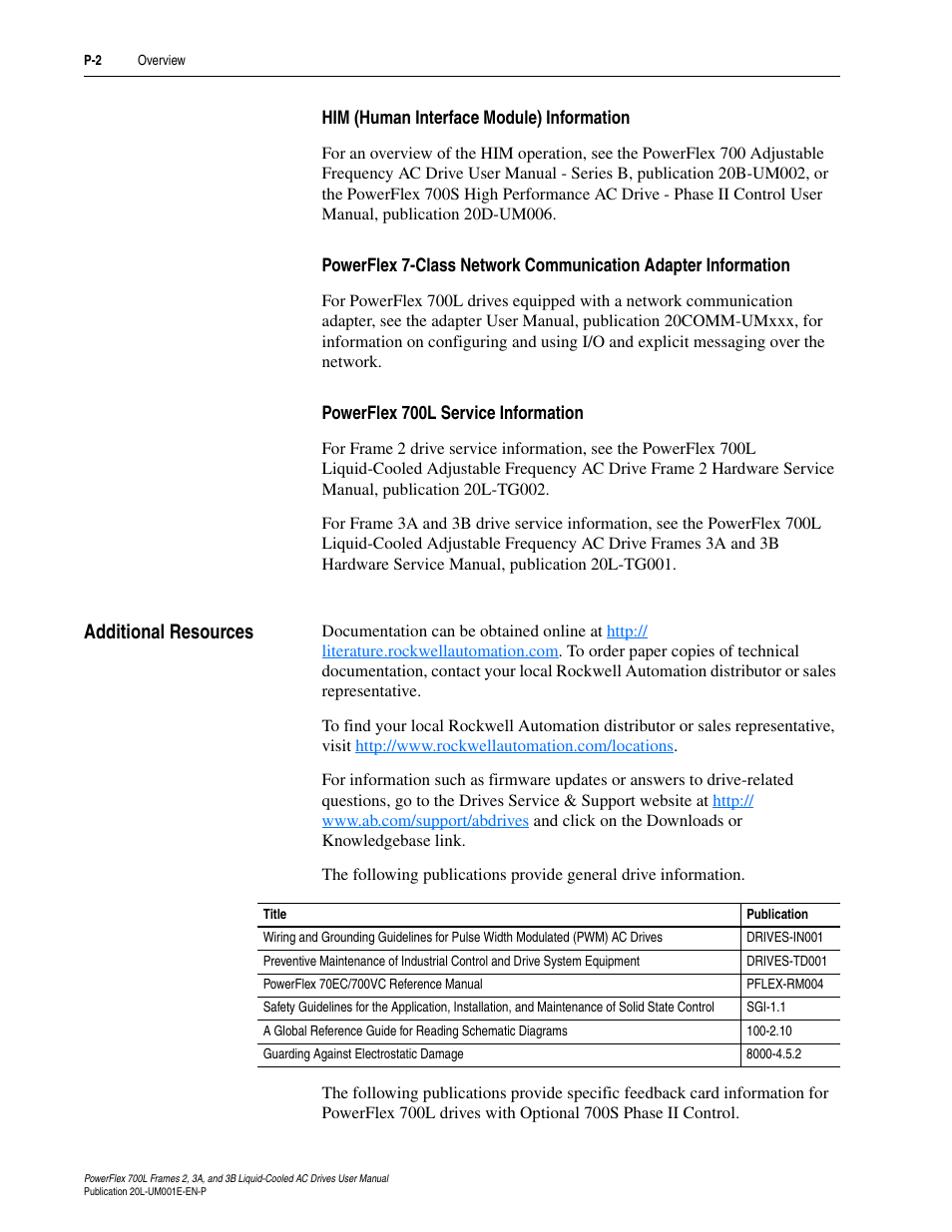 Him (human interface module) information, Powerflex 700l service information, Additional resources | Rockwell Automation 20L PowerFlex 700L Liquid-Cooled Adjustable Frequency AC Drive User Manual | Page 10 / 156
