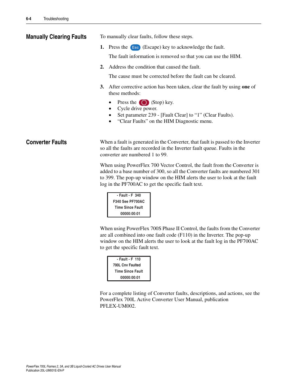 Manually clearing faults, Converter faults, Manually clearing faults -4 converter faults -4 | Rockwell Automation 20L PowerFlex 700L Liquid-Cooled Adjustable Frequency AC Drive User Manual | Page 112 / 156