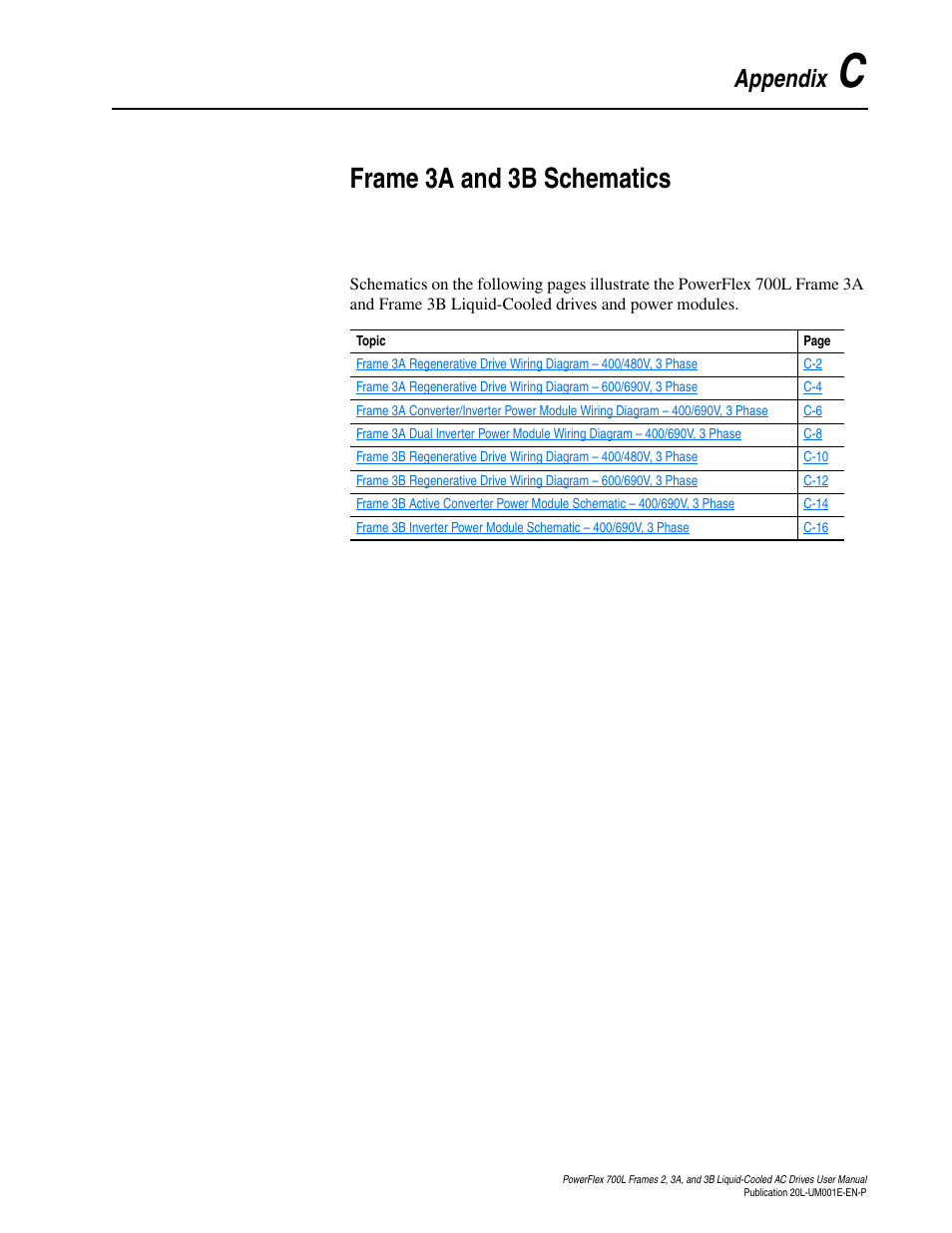 Appendix c, Frame 3a and 3b schematics | Rockwell Automation 20L PowerFlex 700L Liquid-Cooled Adjustable Frequency AC Drive User Manual | Page 131 / 156
