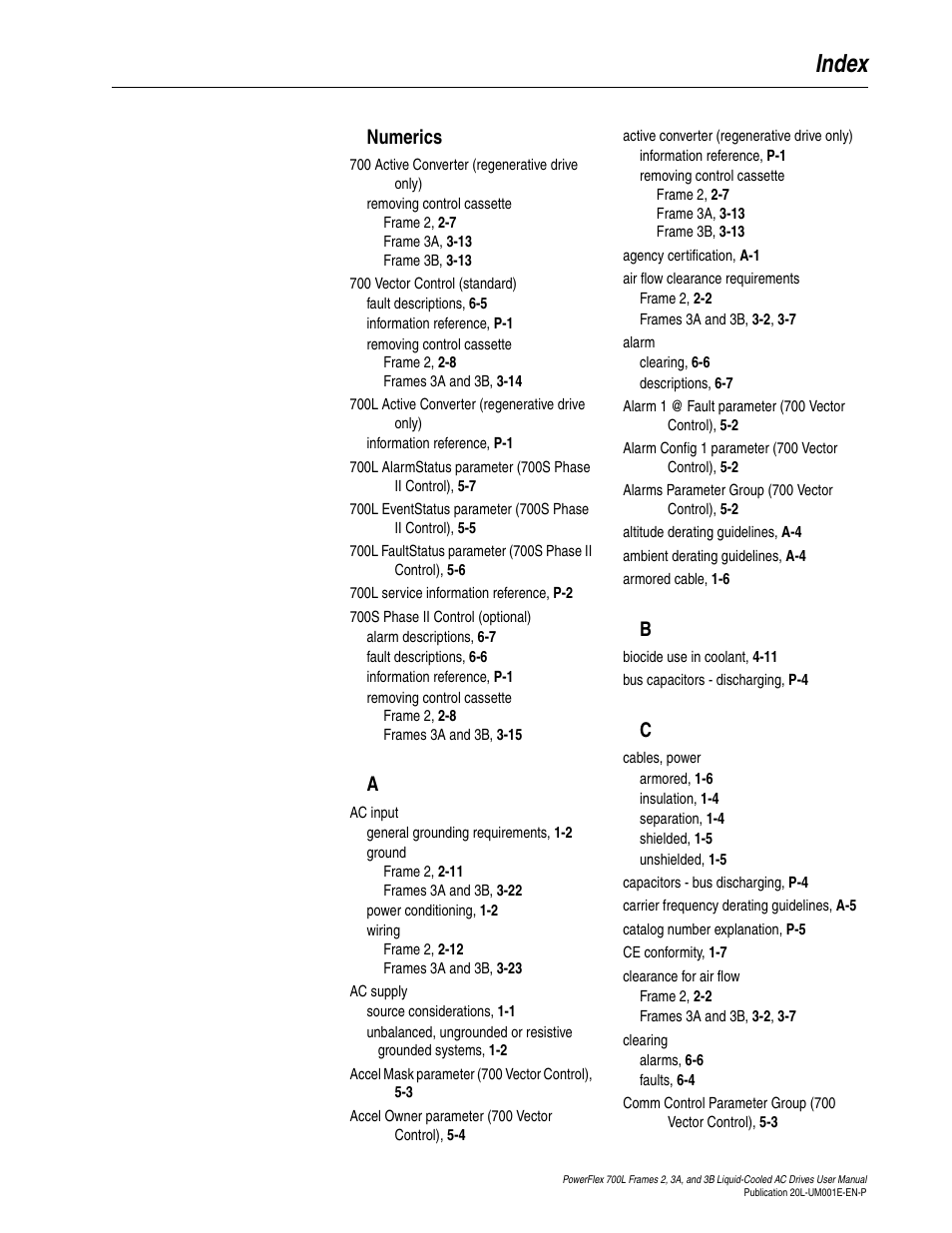 Index | Rockwell Automation 20L PowerFlex 700L Liquid-Cooled Adjustable Frequency AC Drive User Manual | Page 149 / 156