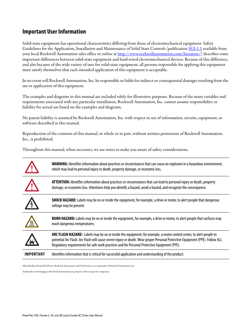 Important user information | Rockwell Automation 20L PowerFlex 700L Liquid-Cooled Adjustable Frequency AC Drive User Manual | Page 2 / 156