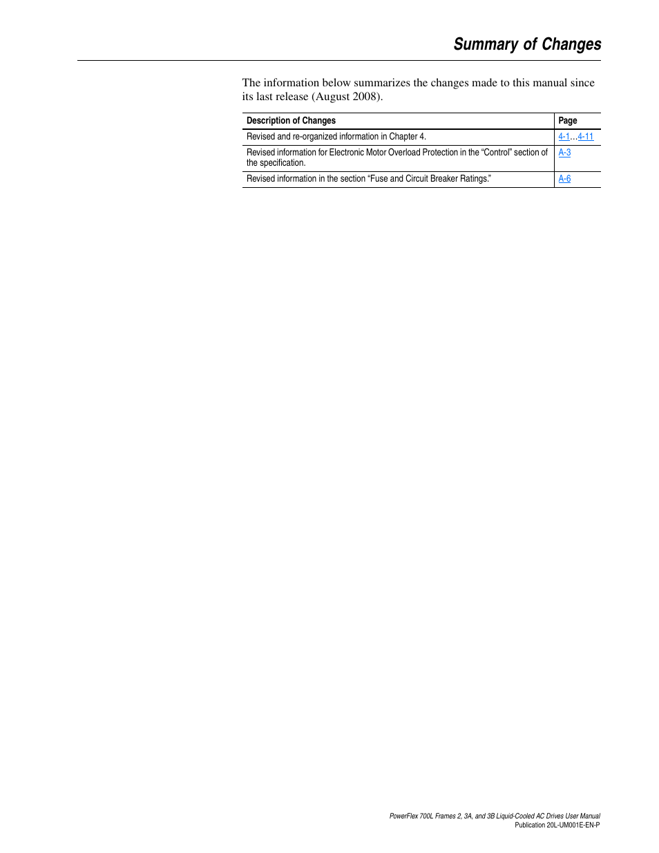 Summary of changes | Rockwell Automation 20L PowerFlex 700L Liquid-Cooled Adjustable Frequency AC Drive User Manual | Page 3 / 156