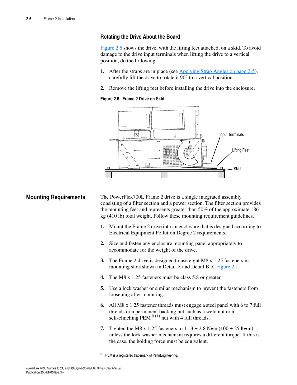 Rotating the drive about the board, Mounting requirements, Rotating the drive about the board -6 | Mounting requirements -6 | Rockwell Automation 20L PowerFlex 700L Liquid-Cooled Adjustable Frequency AC Drive User Manual | Page 32 / 156