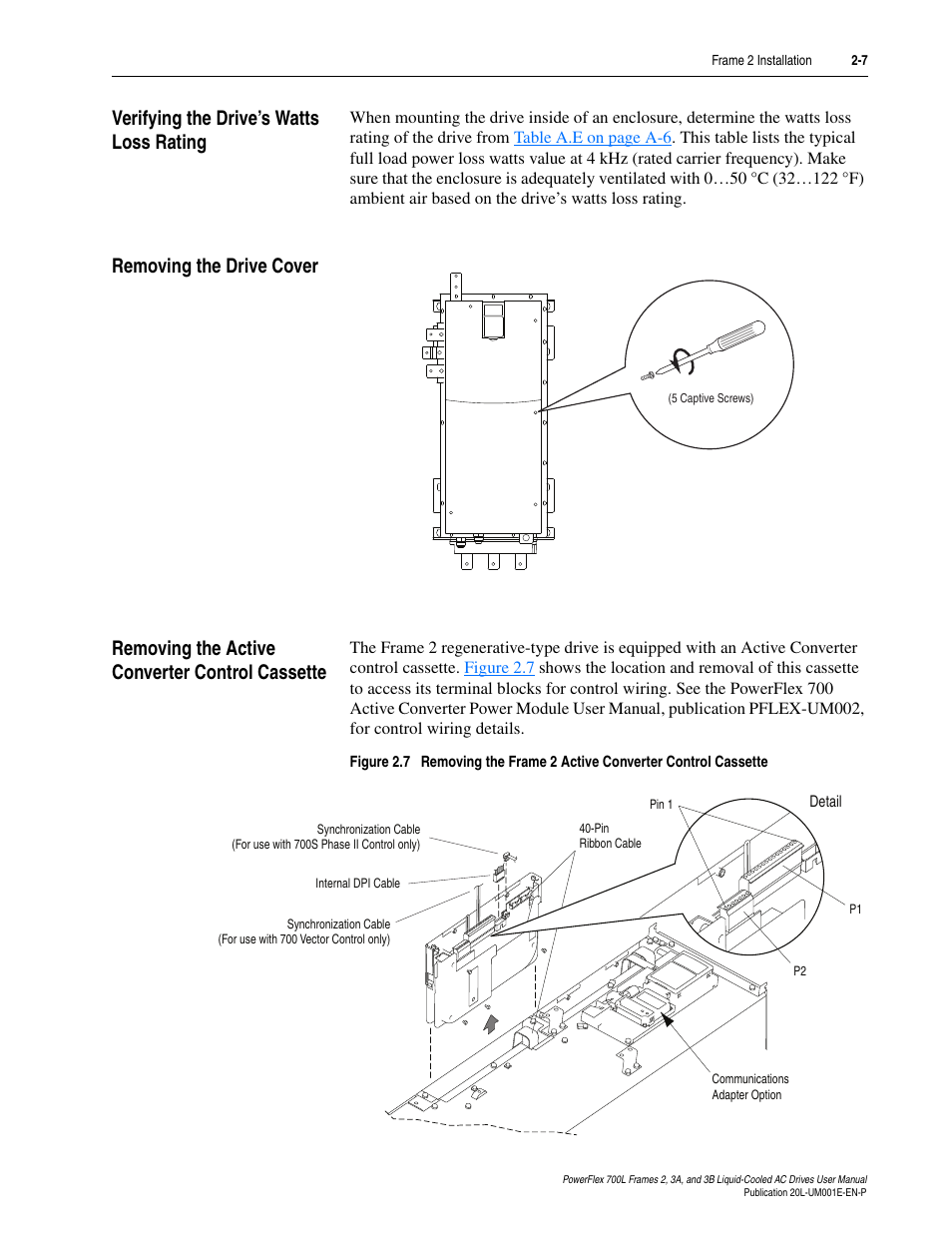 Verifying the drive’s watts loss rating, Removing the drive cover, Removing the active converter control cassette | Rockwell Automation 20L PowerFlex 700L Liquid-Cooled Adjustable Frequency AC Drive User Manual | Page 33 / 156