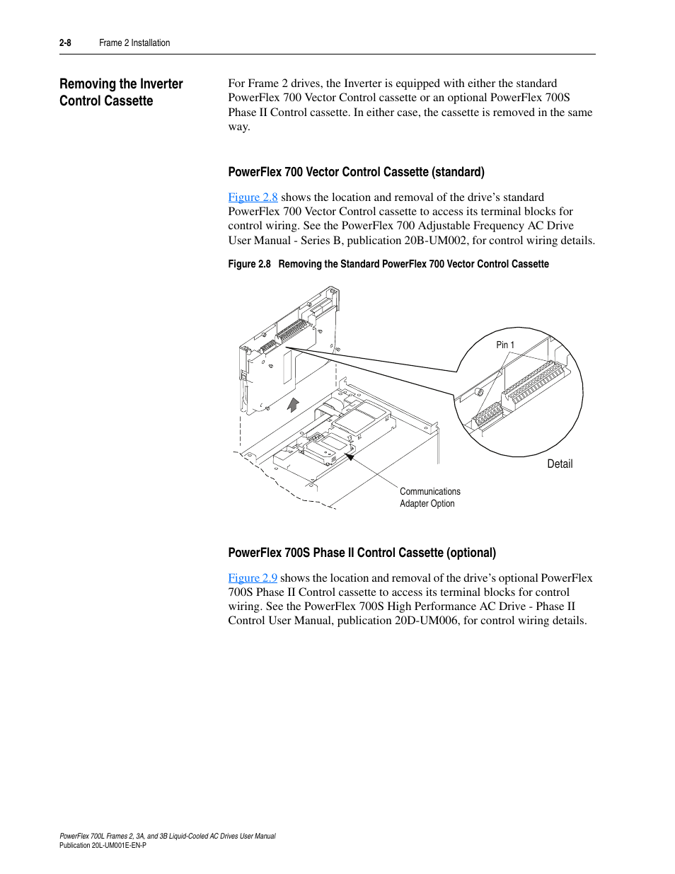 Removing the inverter control cassette, Powerflex 700 vector control cassette (standard), Removing the inverter control cassette -8 | Rockwell Automation 20L PowerFlex 700L Liquid-Cooled Adjustable Frequency AC Drive User Manual | Page 34 / 156