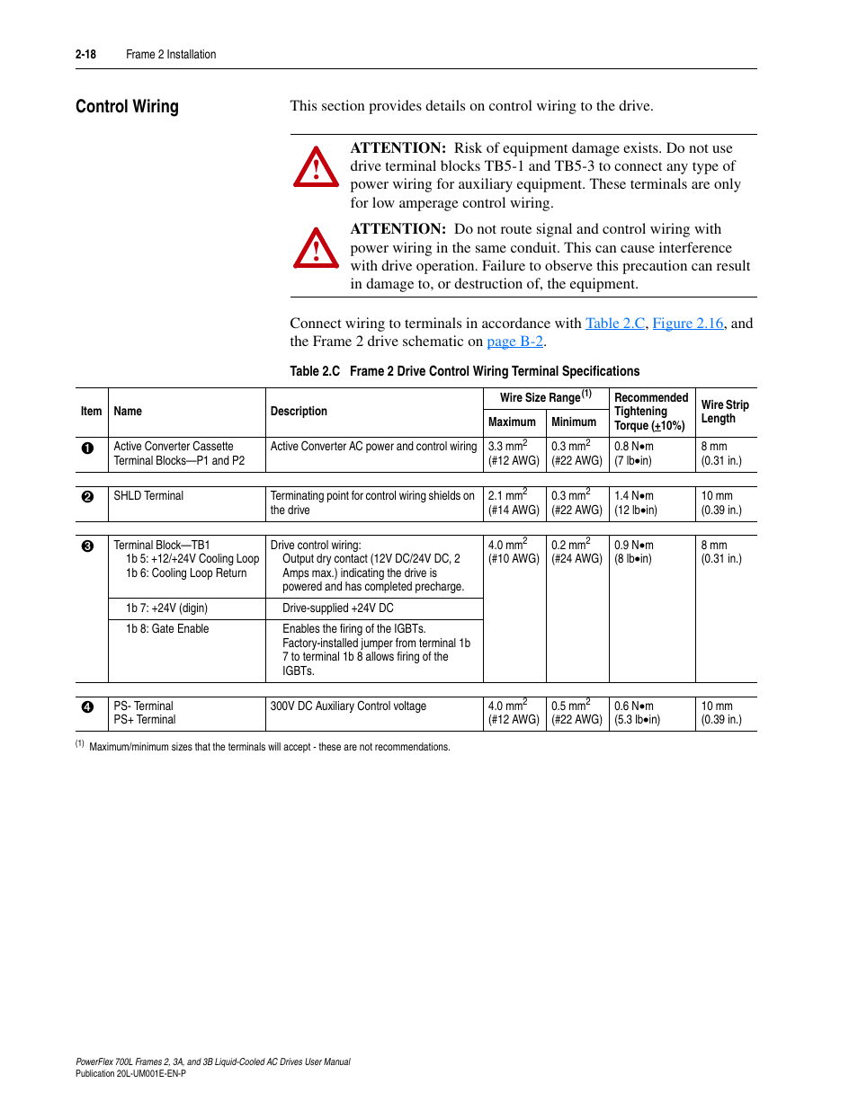 Control wiring, Control wiring -18 | Rockwell Automation 20L PowerFlex 700L Liquid-Cooled Adjustable Frequency AC Drive User Manual | Page 44 / 156