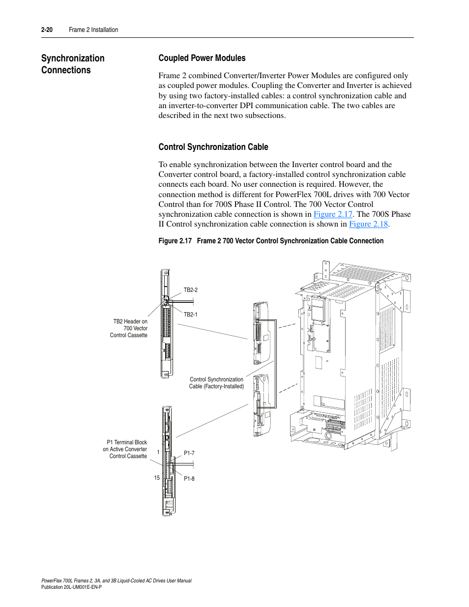 Synchronization connections, Coupled power modules, Control synchronization cable | Synchronization connections -20 | Rockwell Automation 20L PowerFlex 700L Liquid-Cooled Adjustable Frequency AC Drive User Manual | Page 46 / 156