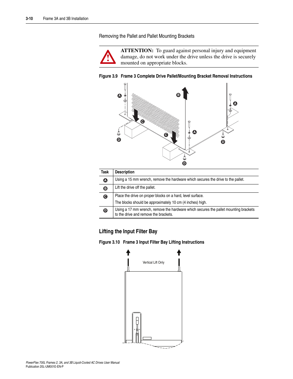 Lifting the input filter bay, Lifting the input filter bay -10, Figure 3.9 | Rockwell Automation 20L PowerFlex 700L Liquid-Cooled Adjustable Frequency AC Drive User Manual | Page 58 / 156