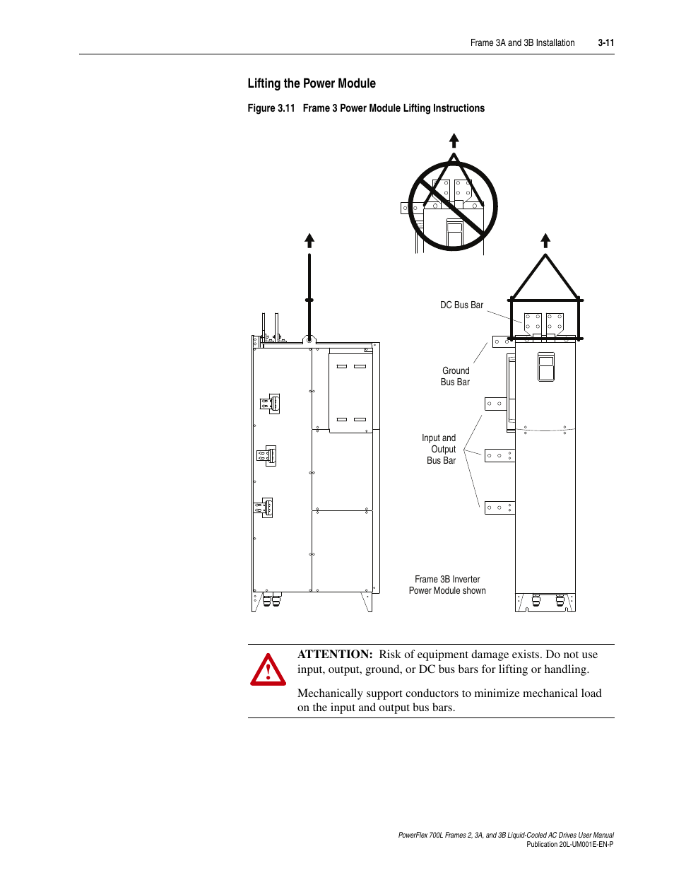 Lifting the power module, Lifting the power module -11 | Rockwell Automation 20L PowerFlex 700L Liquid-Cooled Adjustable Frequency AC Drive User Manual | Page 59 / 156