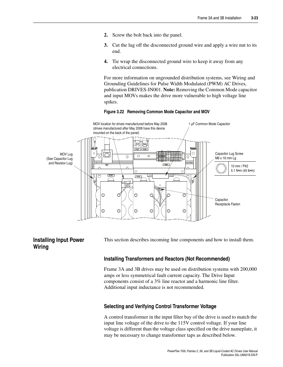 Installing input power wiring, Installing input power wiring -23 | Rockwell Automation 20L PowerFlex 700L Liquid-Cooled Adjustable Frequency AC Drive User Manual | Page 71 / 156