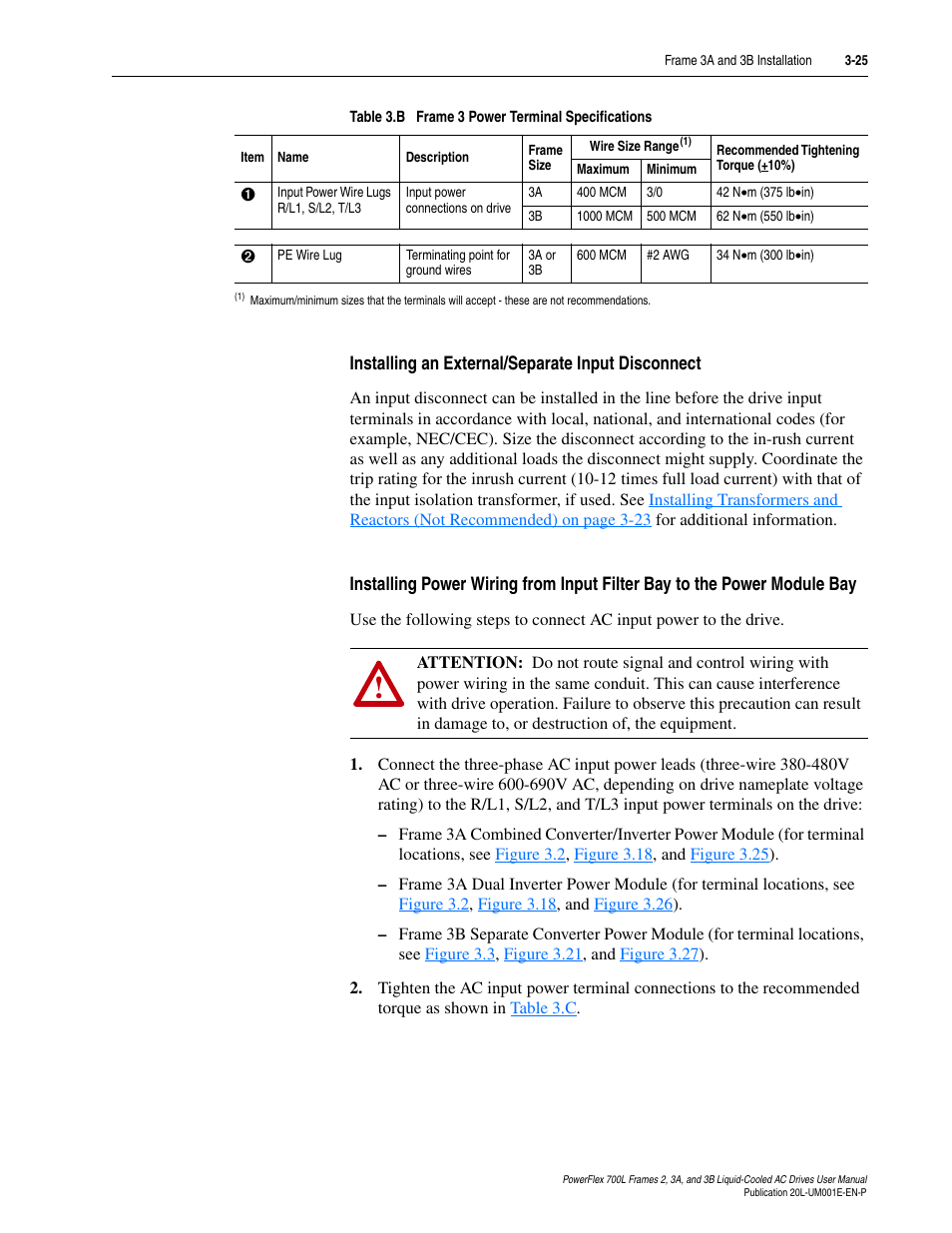 Installing an external/separate input disconnect | Rockwell Automation 20L PowerFlex 700L Liquid-Cooled Adjustable Frequency AC Drive User Manual | Page 73 / 156