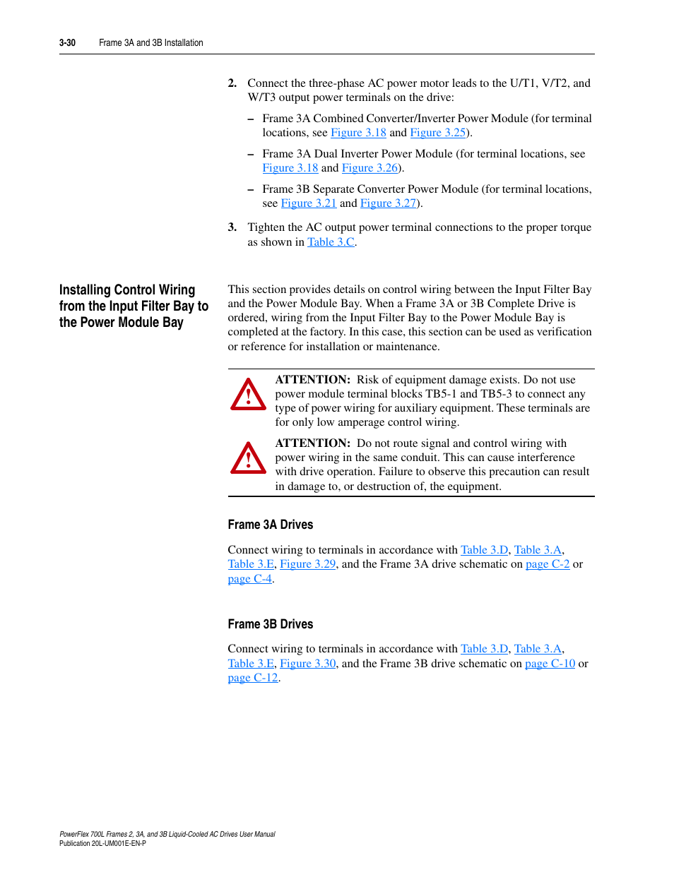 Frame 3a drives, Frame 3b drives, Frame 3a drives -30 frame 3b drives -30 | Rockwell Automation 20L PowerFlex 700L Liquid-Cooled Adjustable Frequency AC Drive User Manual | Page 78 / 156