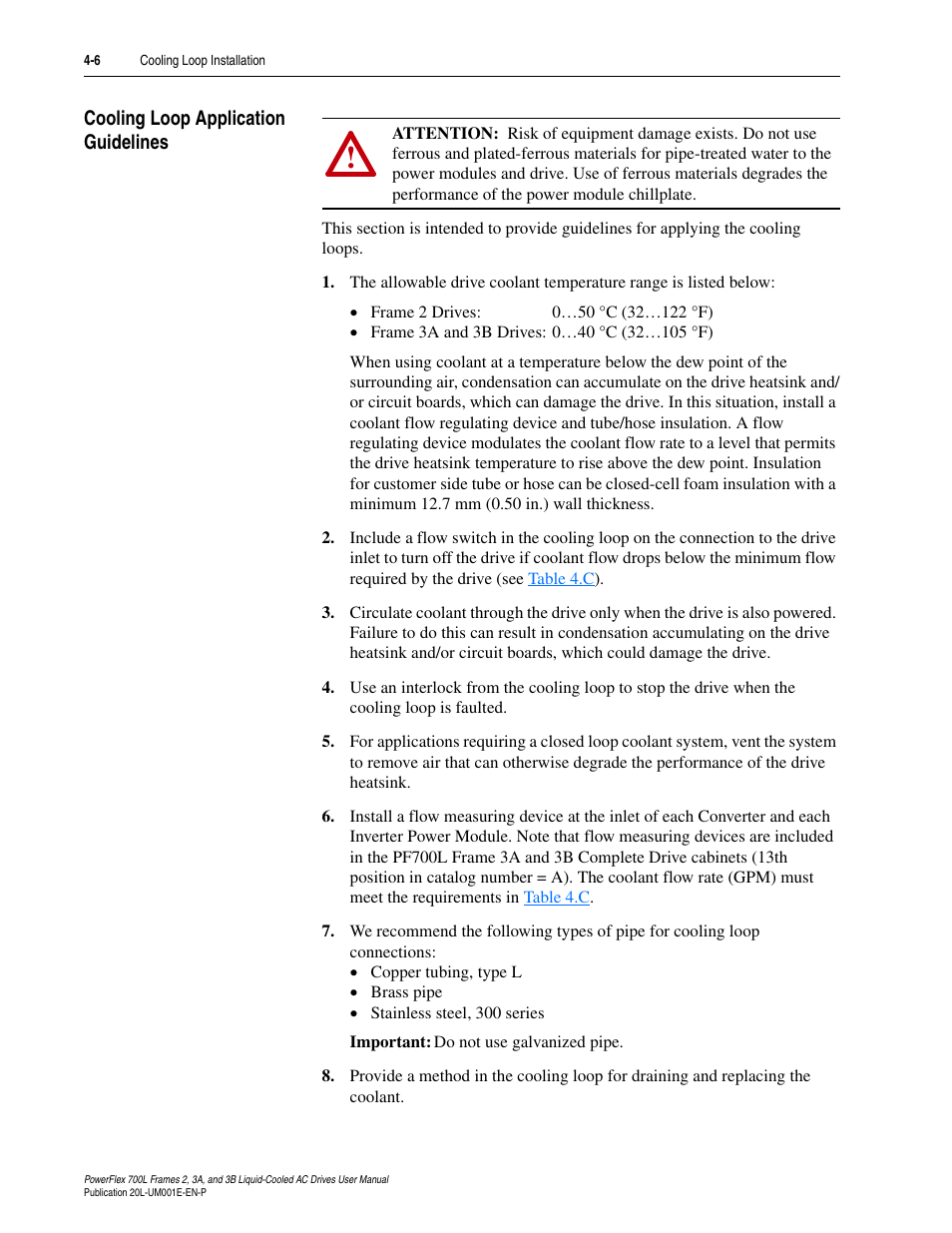 Cooling loop application guidelines, Cooling loop application guidelines -6 | Rockwell Automation 20L PowerFlex 700L Liquid-Cooled Adjustable Frequency AC Drive User Manual | Page 94 / 156