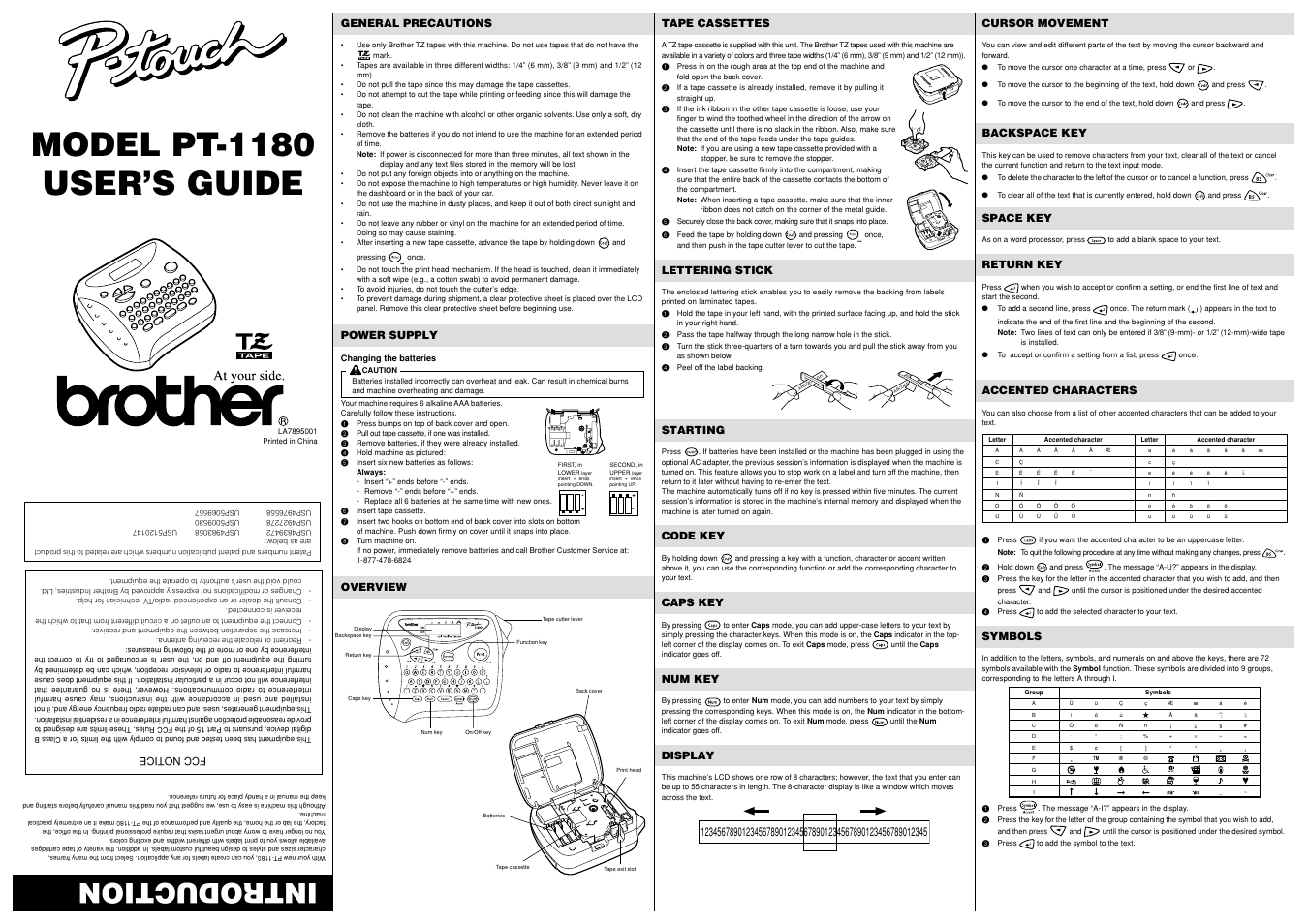 Brother PT-1180 User Manual | 2 pages