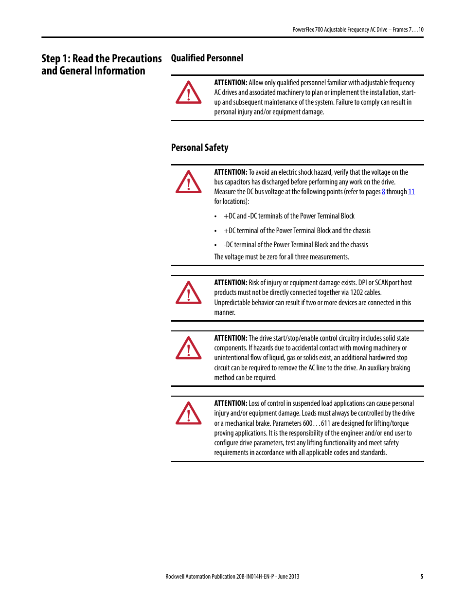 Qualified personnel, Personal safety, Qualified personnel personal safety | Rockwell Automation 20D PowerFlex 700 Installation Instructions - Frames 7…10 User Manual | Page 5 / 76