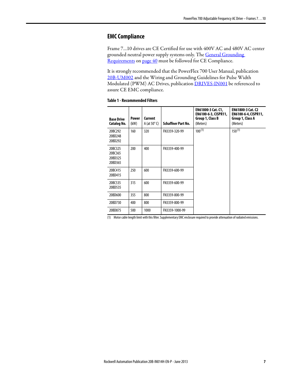 Emc compliance | Rockwell Automation 20D PowerFlex 700 Installation Instructions - Frames 7…10 User Manual | Page 7 / 76