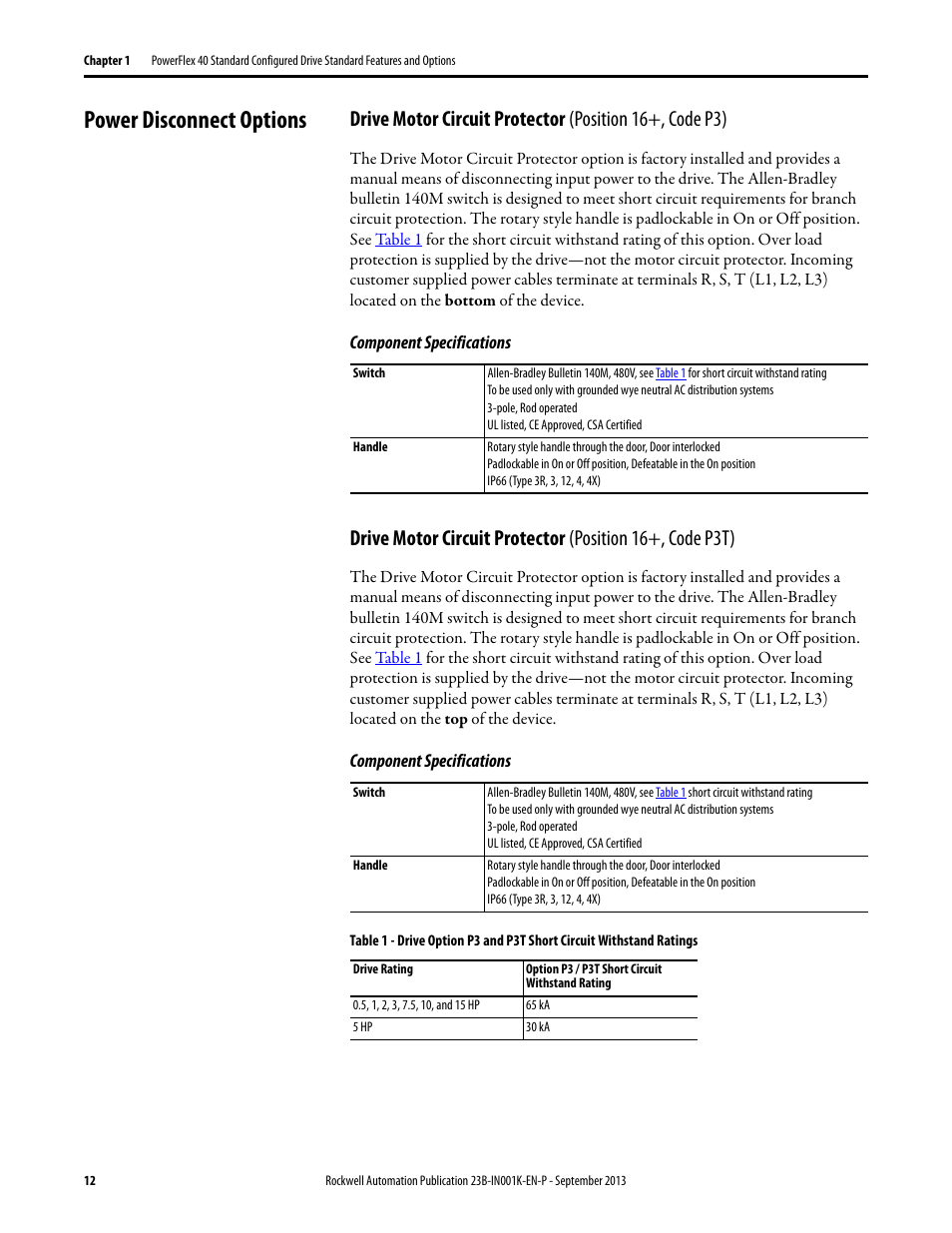 Power disconnect options | Rockwell Automation 22B PowerFlex 40 Configured AC Drives User Manual | Page 12 / 62