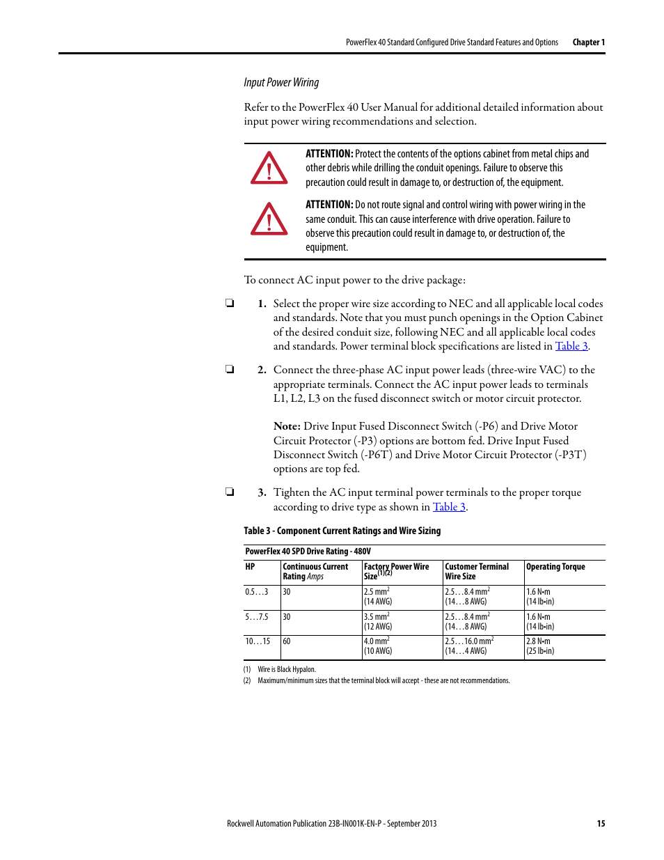 Input power wiring | Rockwell Automation 22B PowerFlex 40 Configured AC Drives User Manual | Page 15 / 62