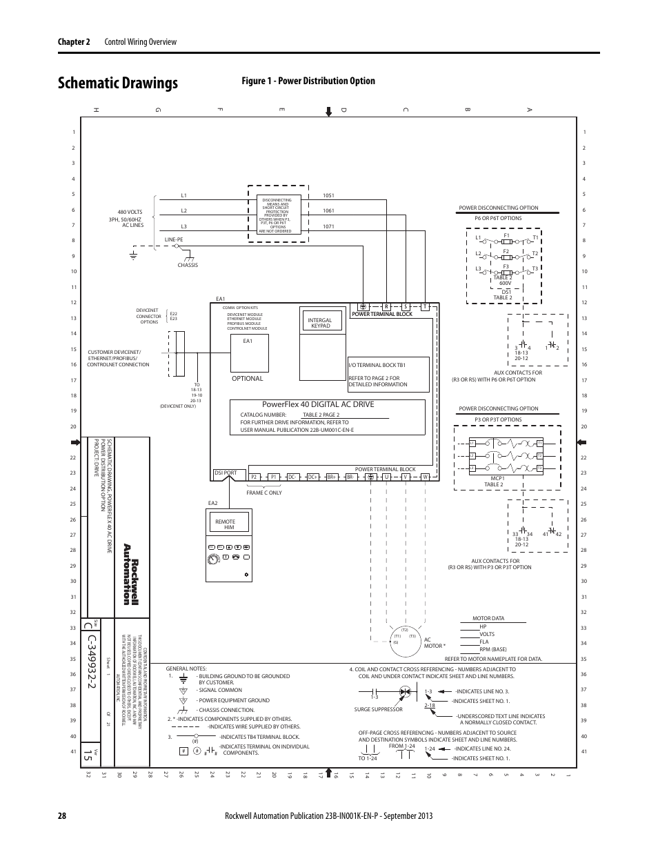 Schematic drawings, Figure 1 - power distribution option, Powerflex 40 digital ac drive | Rockwell Automation 22B PowerFlex 40 Configured AC Drives User Manual | Page 28 / 62