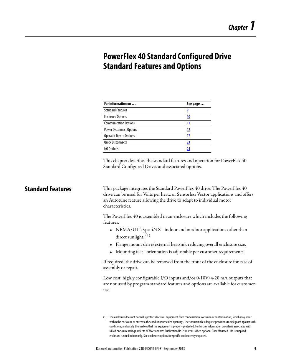 Chapter 1, Standard features, Chapter | Rockwell Automation 22B PowerFlex 40 Configured AC Drives User Manual | Page 9 / 62