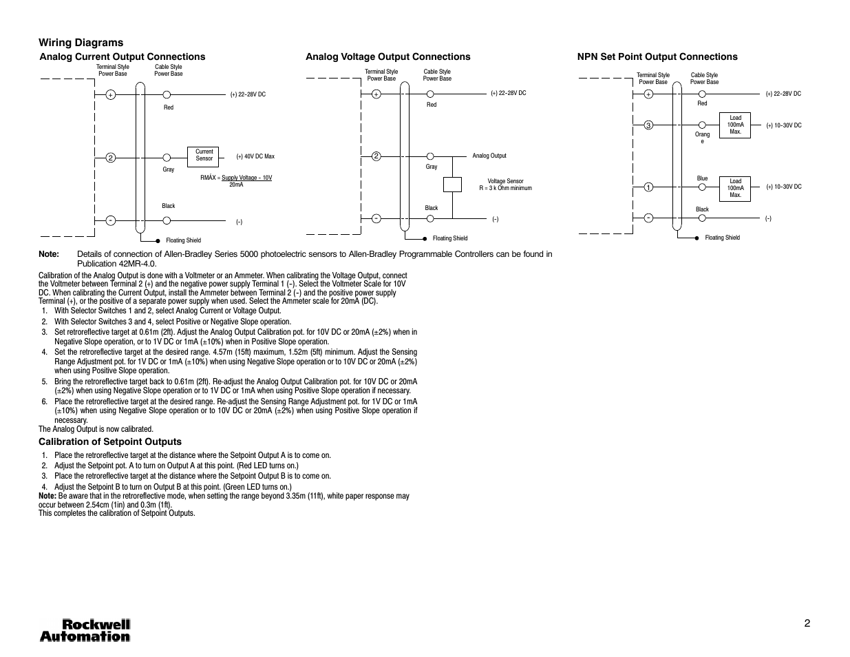 2wiring diagrams | Rockwell Automation 42D Series 5000 Blue Line with Analog Output User Manual | Page 2 / 4