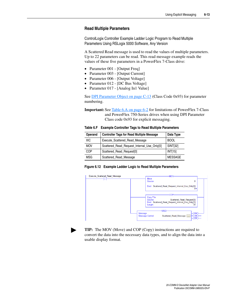 Read multiple parameters | Rockwell Automation 20-COMM-D DeviceNet Adapter Series B FRN 2.xxx User Manual | Page 141 / 246