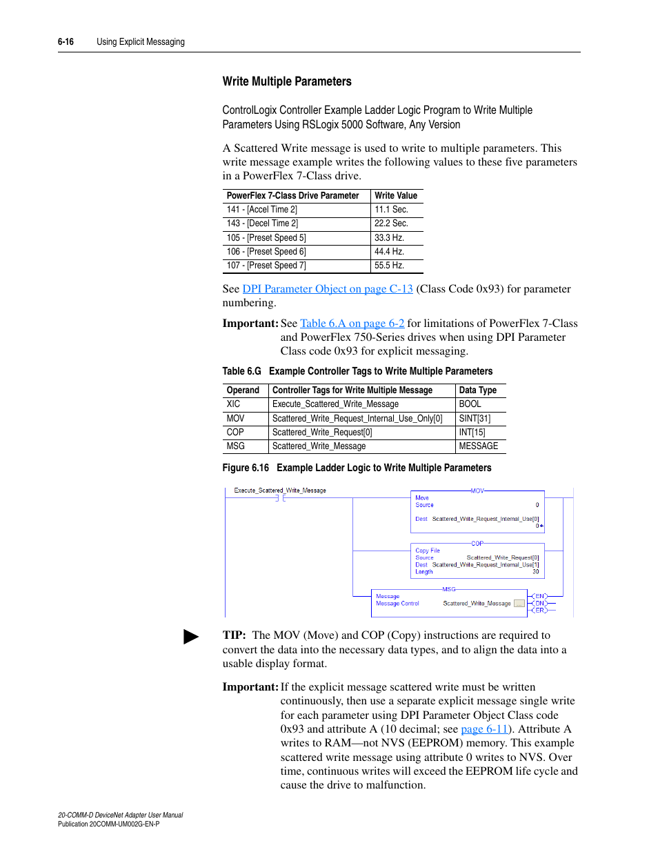Write multiple parameters | Rockwell Automation 20-COMM-D DeviceNet Adapter Series B FRN 2.xxx User Manual | Page 144 / 246