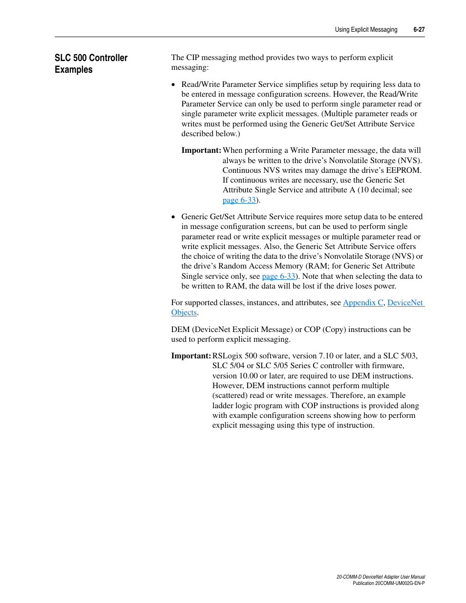 Slc 500 controller examples, Slc 500 controller examples -27 | Rockwell Automation 20-COMM-D DeviceNet Adapter Series B FRN 2.xxx User Manual | Page 155 / 246