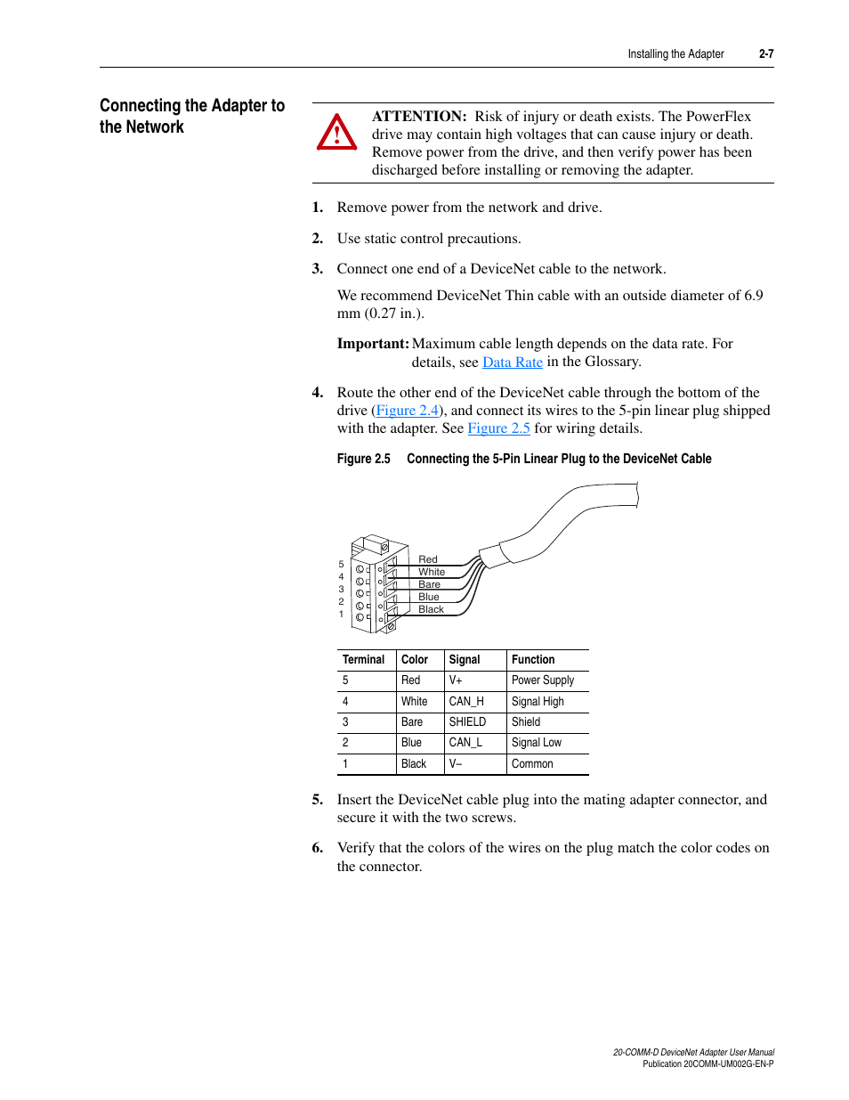 Connecting the adapter to the network, Connecting the adapter to the network -7 | Rockwell Automation 20-COMM-D DeviceNet Adapter Series B FRN 2.xxx User Manual | Page 25 / 246