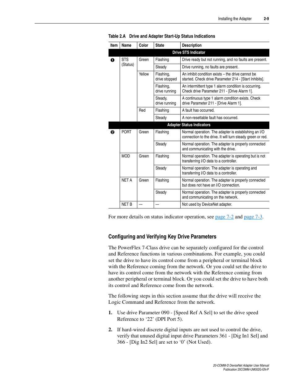 Configuring and verifying key drive parameters | Rockwell Automation 20-COMM-D DeviceNet Adapter Series B FRN 2.xxx User Manual | Page 27 / 246